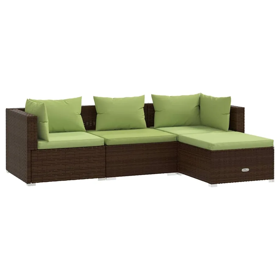 Salon de jardin 4 pcs avec coussins Résine tressée Marron - 2