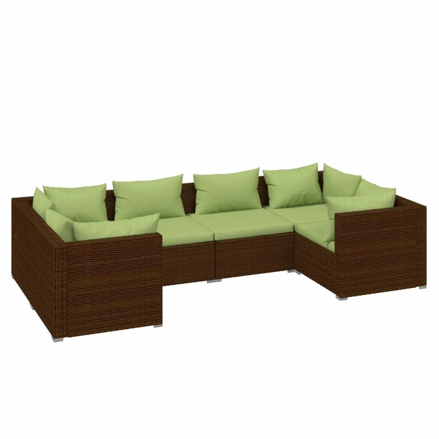 Salon de jardin 6 pcs avec coussins Résine tressée Marron - 2