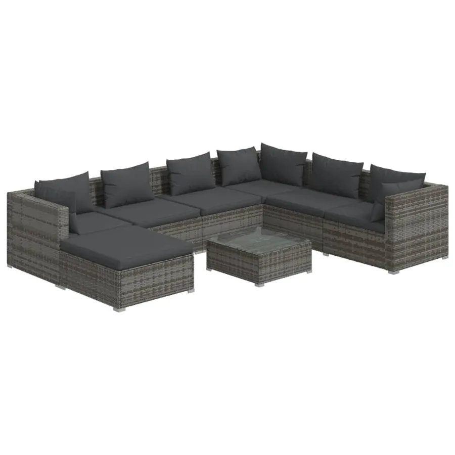 Salon de jardin 8 pcs avec coussins Résine tressée Gris - 2
