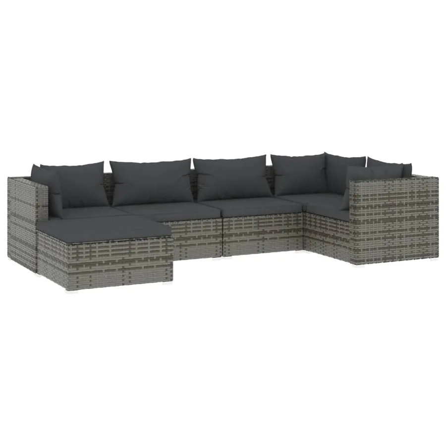 Salon de jardin 6 pcs avec coussins Résine tressée Gris - 2