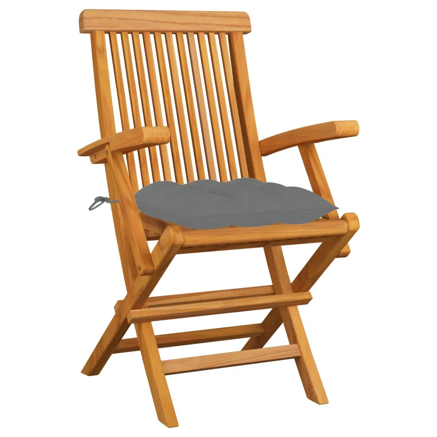 Chaises de jardin avec coussins gris lot de 3 Bois teck massif - 2