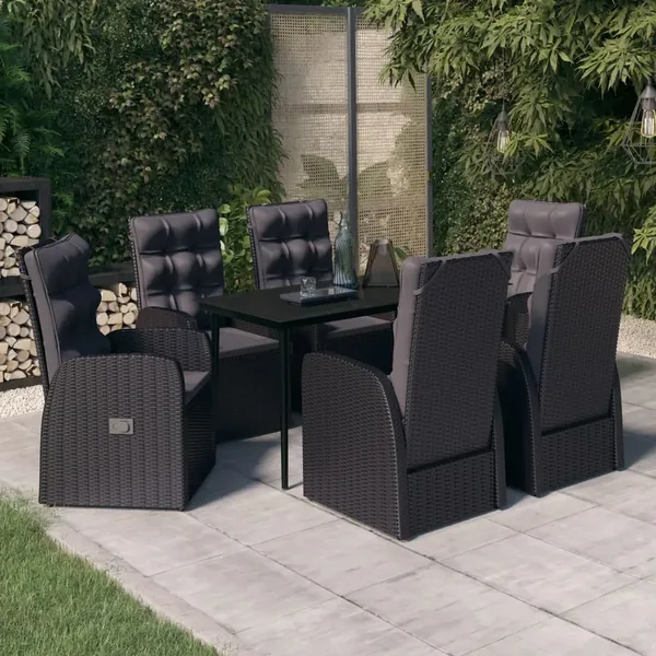 Ensemble à manger de jardin avec coussins 7 pcs Noir