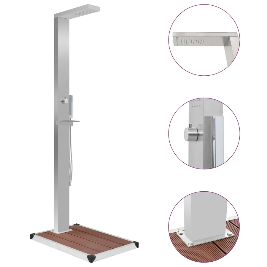 Douche d'extérieur avec receveur de douche WPC Acier inoxydable