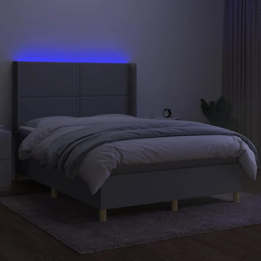 Sommier à lattes de lit matelas LED Gris clair 140x190 cm Tissu - 3