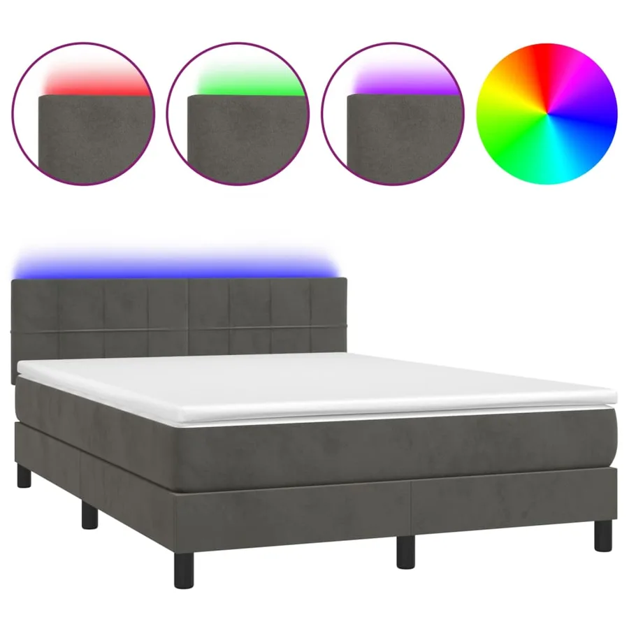 Sommier à lattes de lit avec matelas LED Gris foncé 140x200 cm - 2
