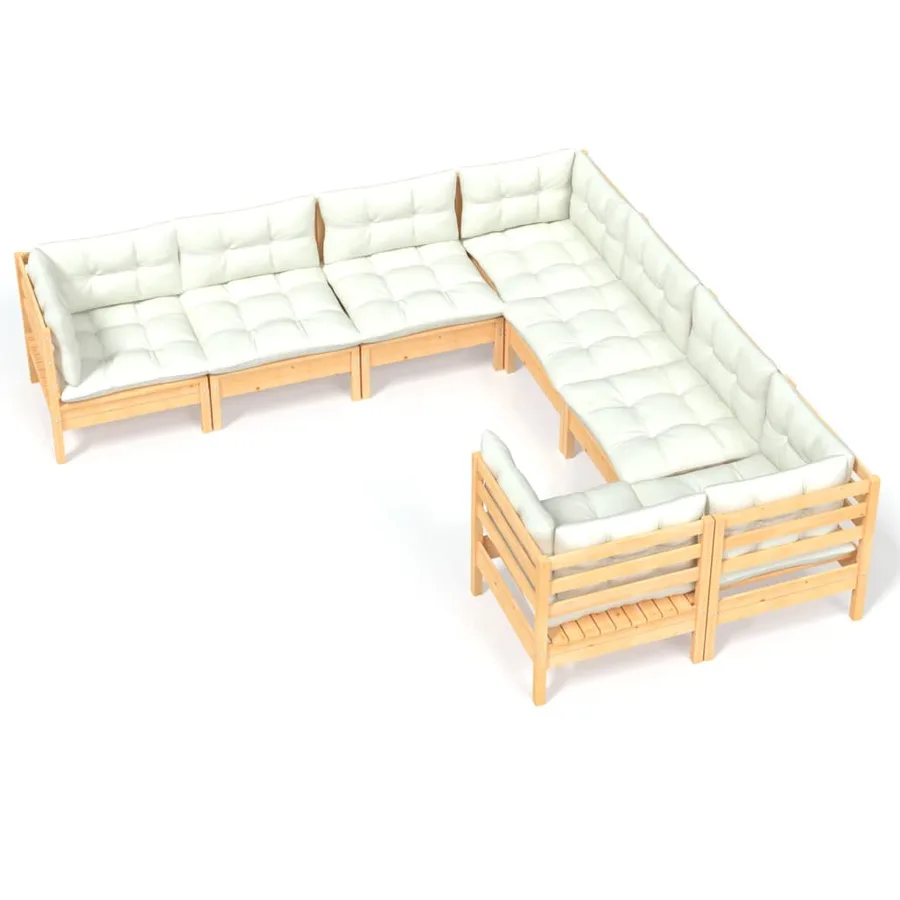 Salon de jardin 8 pcs avec coussins crème Bois de pin massif - 2
