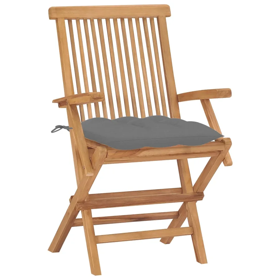 Chaises de jardin avec coussins gris lot de 8 Bois teck massif - 3