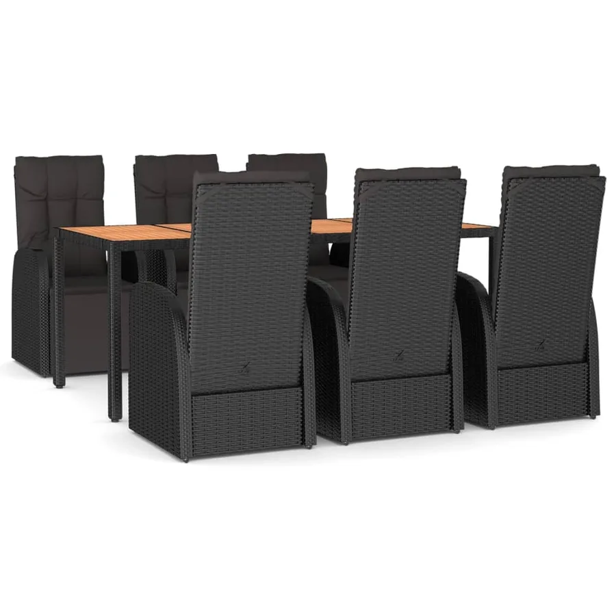 Ensemble à manger de jardin 7 pcs Noir Poly rotin et acacia - 2