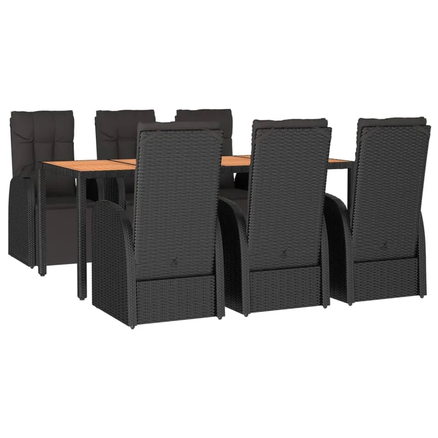 Ensemble à manger de jardin 7 pcs Noir Poly rotin et acacia - 3