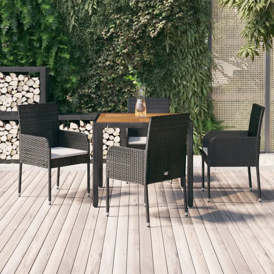 Ensemble à manger de jardin coussins 5pcs Noir Résine tressée
