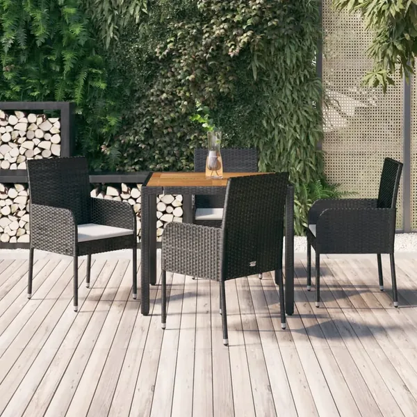 Ensemble à manger de jardin coussins 5pcs Noir Résine tressée