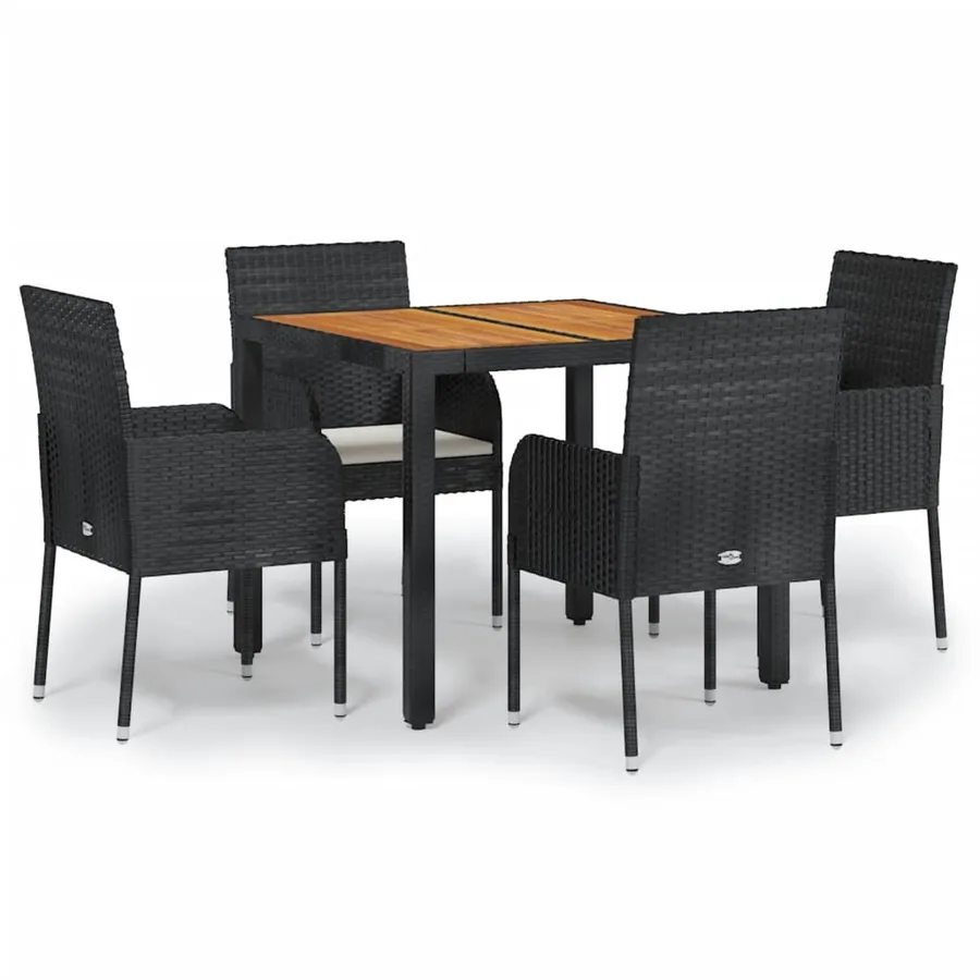 Ensemble à manger de jardin coussins 5pcs Noir Résine tressée - 2