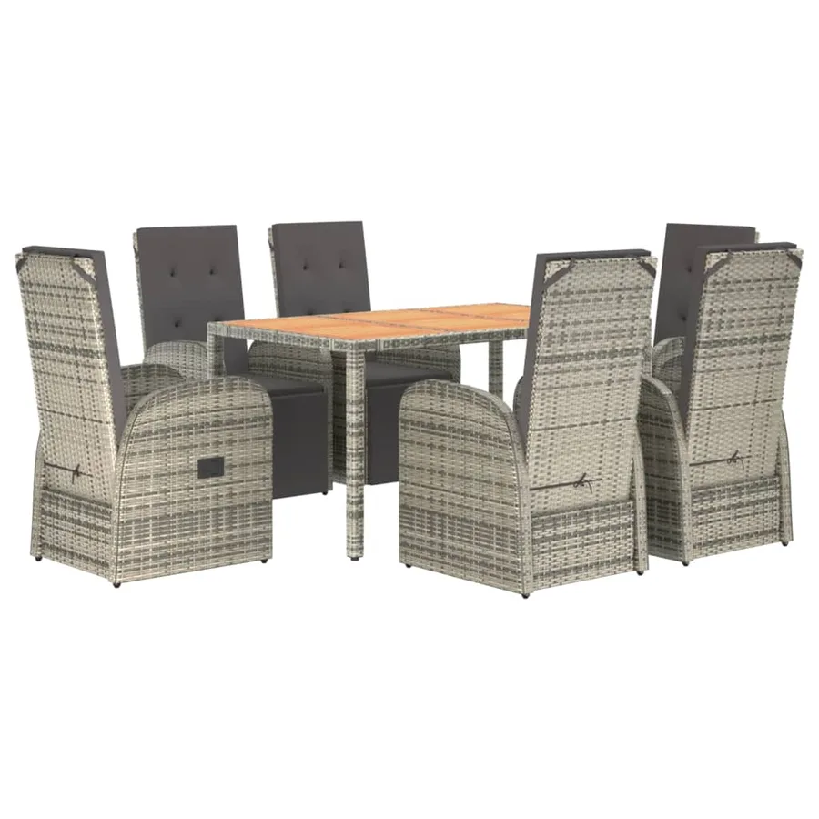 Ensemble à manger de jardin et coussins 7 pcs gris rotin - 3