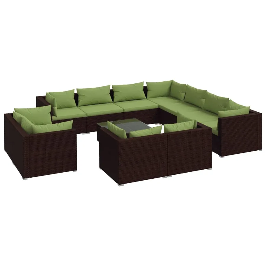 Salon de jardin 12 pcs avec coussins Marron Résine tressée - 2