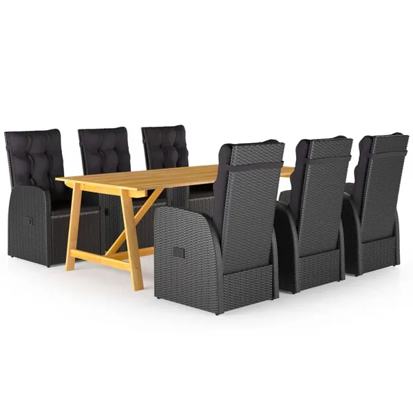 Ensemble à manger de jardin 7 pcs Noir