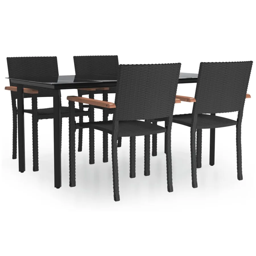 Ensemble à manger de jardin 5 pcs Noir Résine tressée - 2