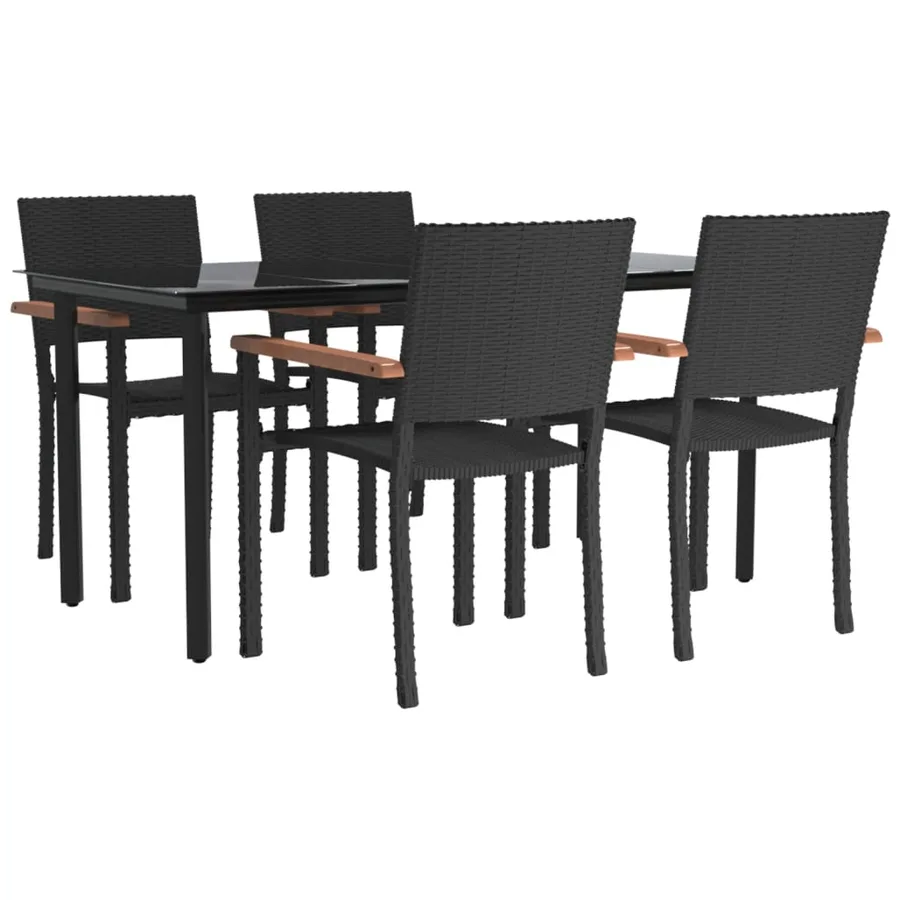 Ensemble à manger de jardin 5 pcs Noir Résine tressée - 3