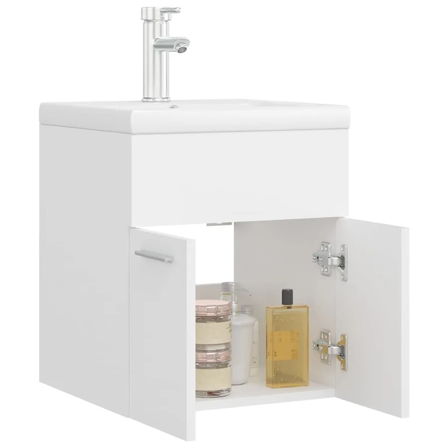 Armoire d'évier avec lavabo intégré Blanc Bois d'ingénierie - 4
