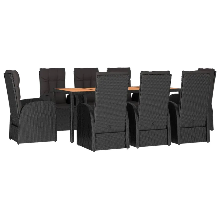 Ensemble à manger de jardin 9pcs coussins noir résine tressée - 3
