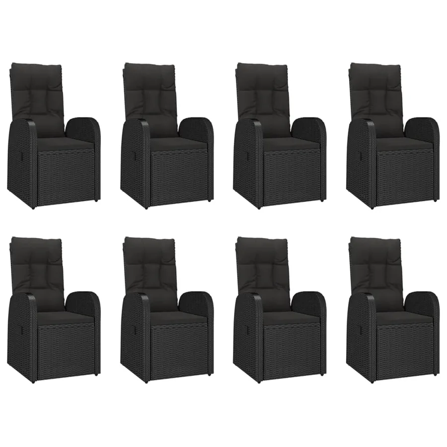 Ensemble à manger de jardin 9pcs coussins noir résine tressée - 4