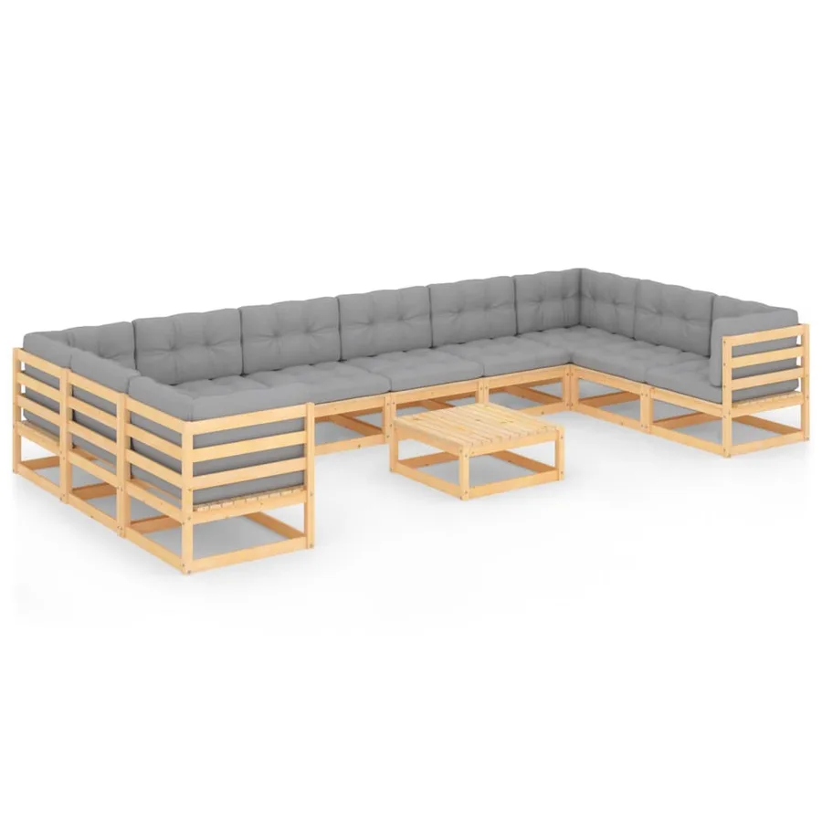 Salon de jardin 11 pcs avec coussins Bois de pin massif - 2