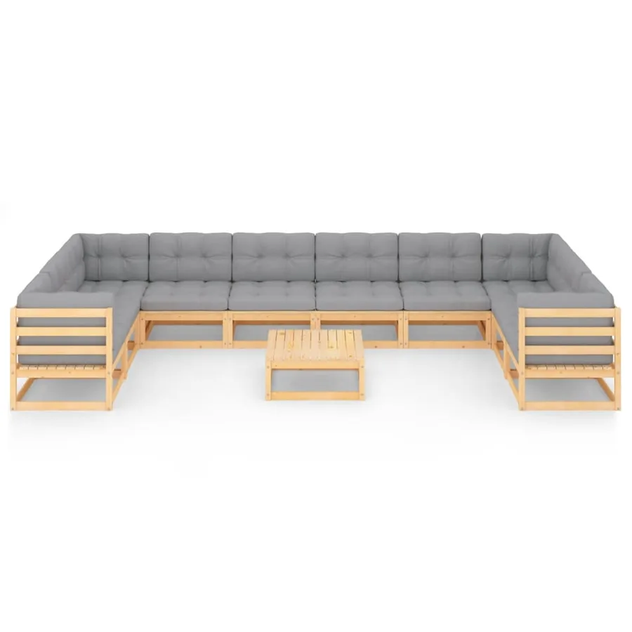 Salon de jardin 11 pcs avec coussins Bois de pin massif - 8