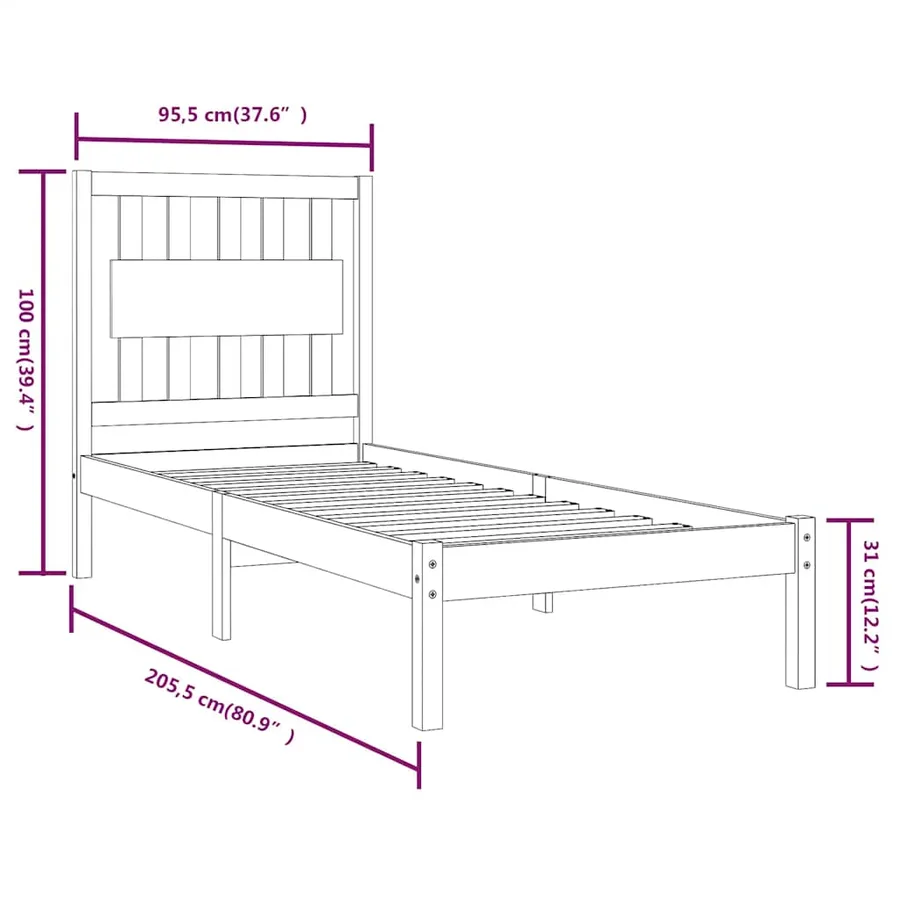 Cadre de lit sans matelas bois massif 90x200 cm - 6