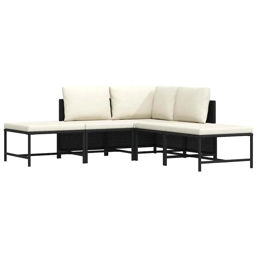 Salon de jardin 5 pcs avec coussins Noir Résine tressée - 4