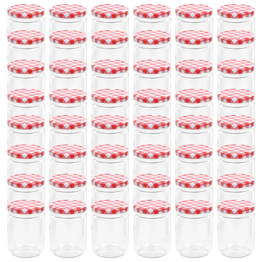 48 pcs Pots à confiture Couvercle blanc et rouge Verre 230 ml - 2