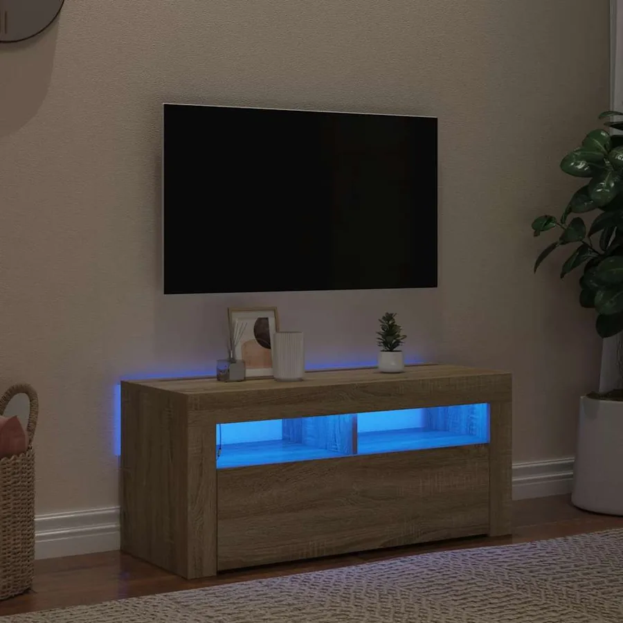 Meuble TV avec lumières LED chêne sonoma 90x35x40 cm