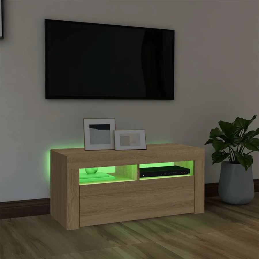 Meuble TV avec lumières LED chêne sonoma 90x35x40 cm - 4