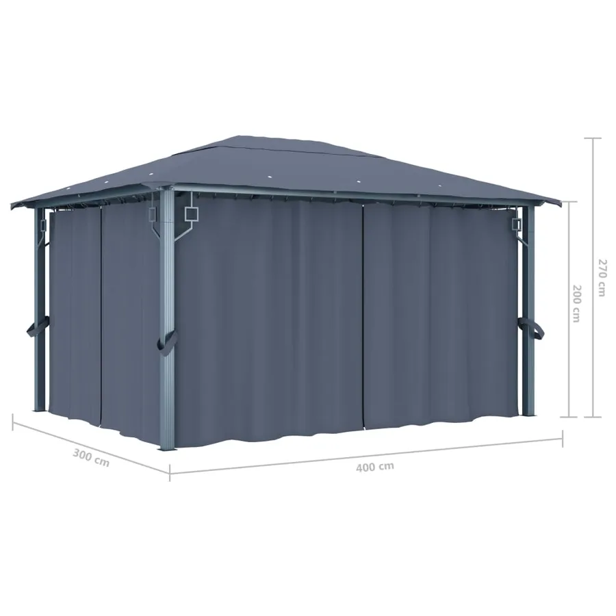 Tonnelle avec rideau et lumières LED 4x3 m Anthracite Aluminium - 16