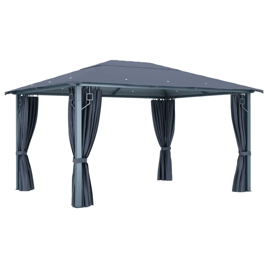 Tonnelle avec rideau et lumières LED 4x3 m Anthracite Aluminium - 4