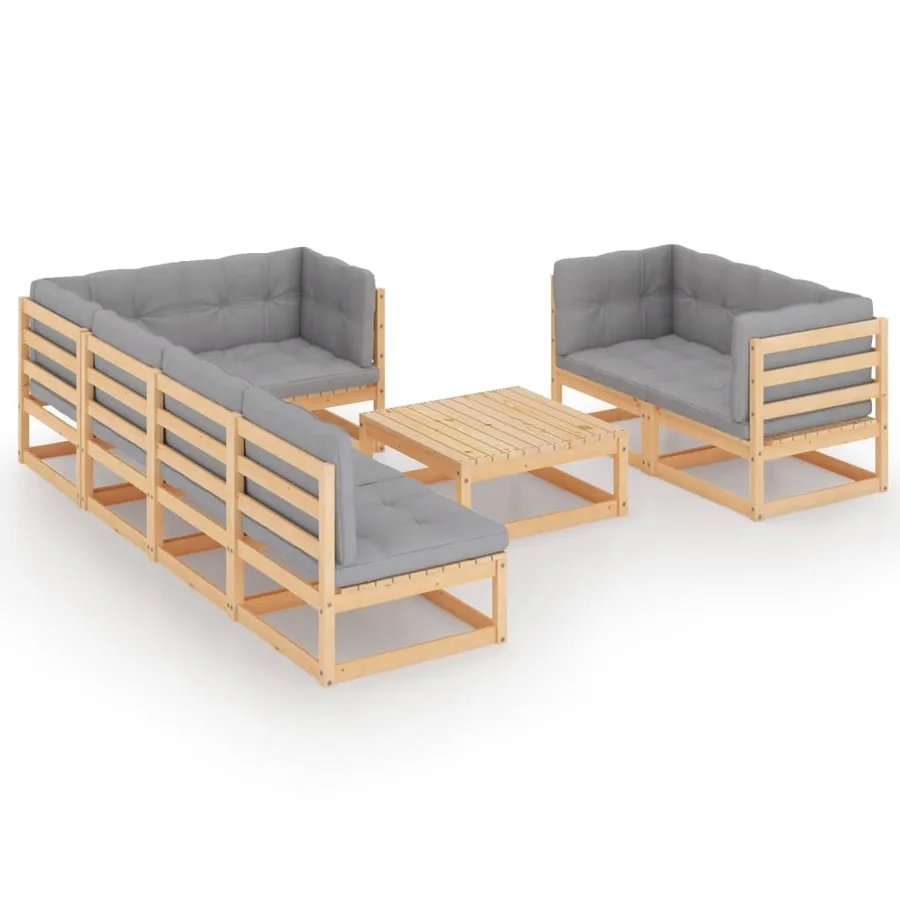 Salon de jardin 8 pcs avec coussins Bois de pin massif - 2