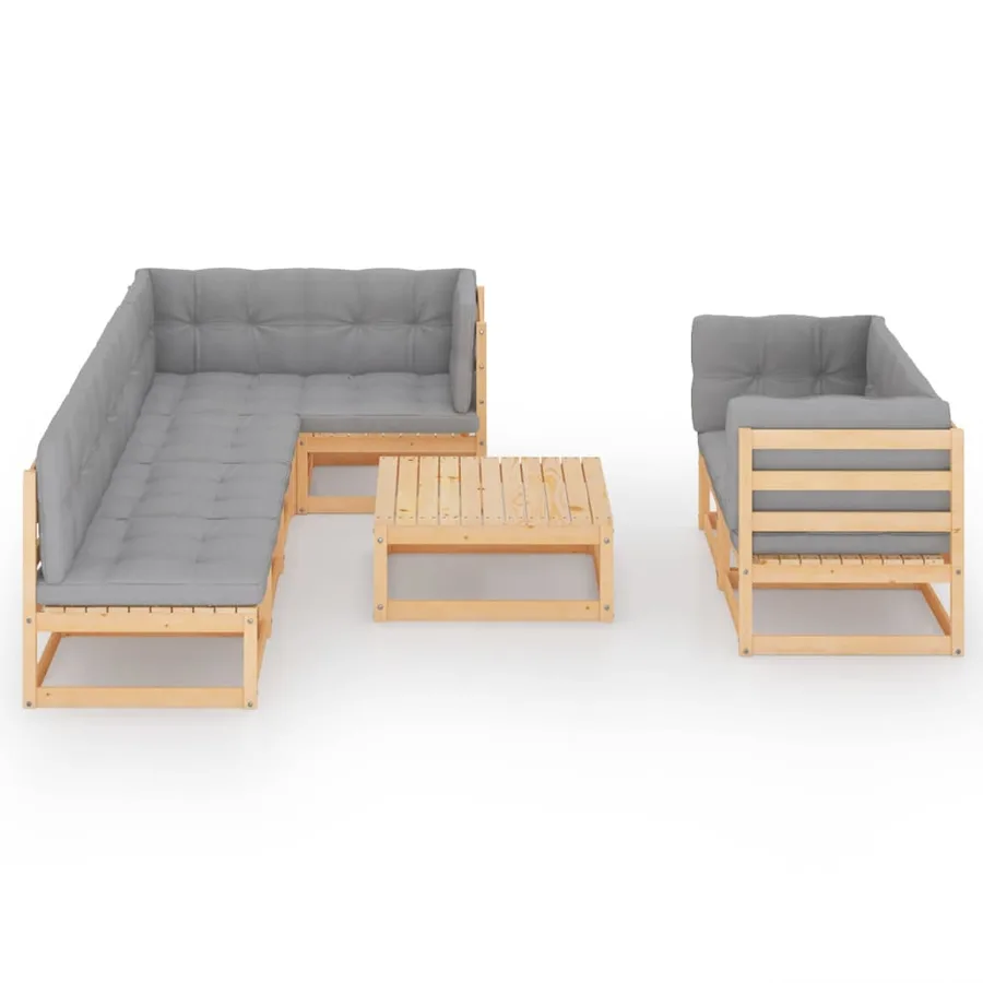 Salon de jardin 8 pcs avec coussins Bois de pin massif - 3