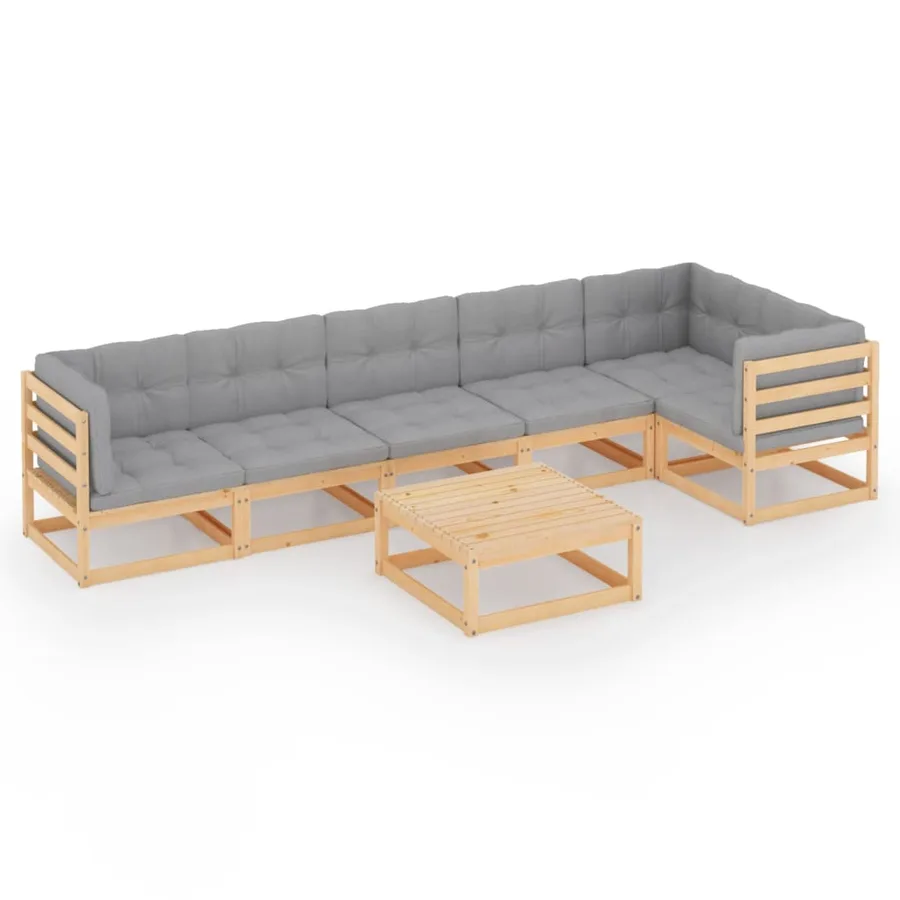 Salon de jardin 7 pcs avec coussins Bois de pin massif - 2