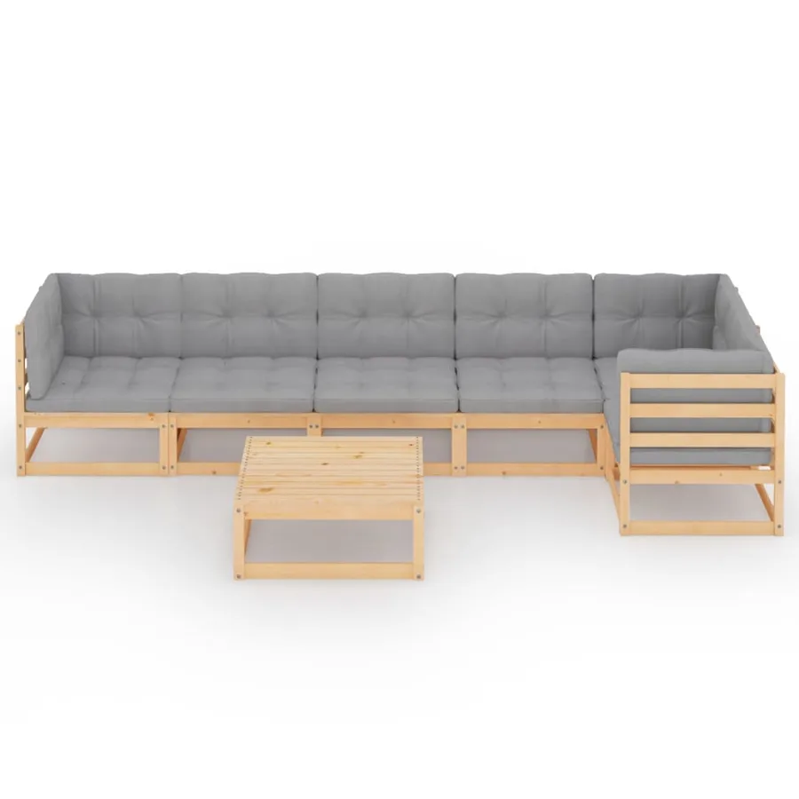 Salon de jardin 7 pcs avec coussins Bois de pin massif - 3