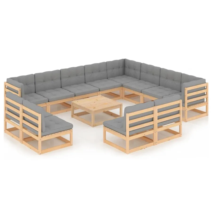 Salon de jardin 13 pcs avec coussins Bois de pin massif