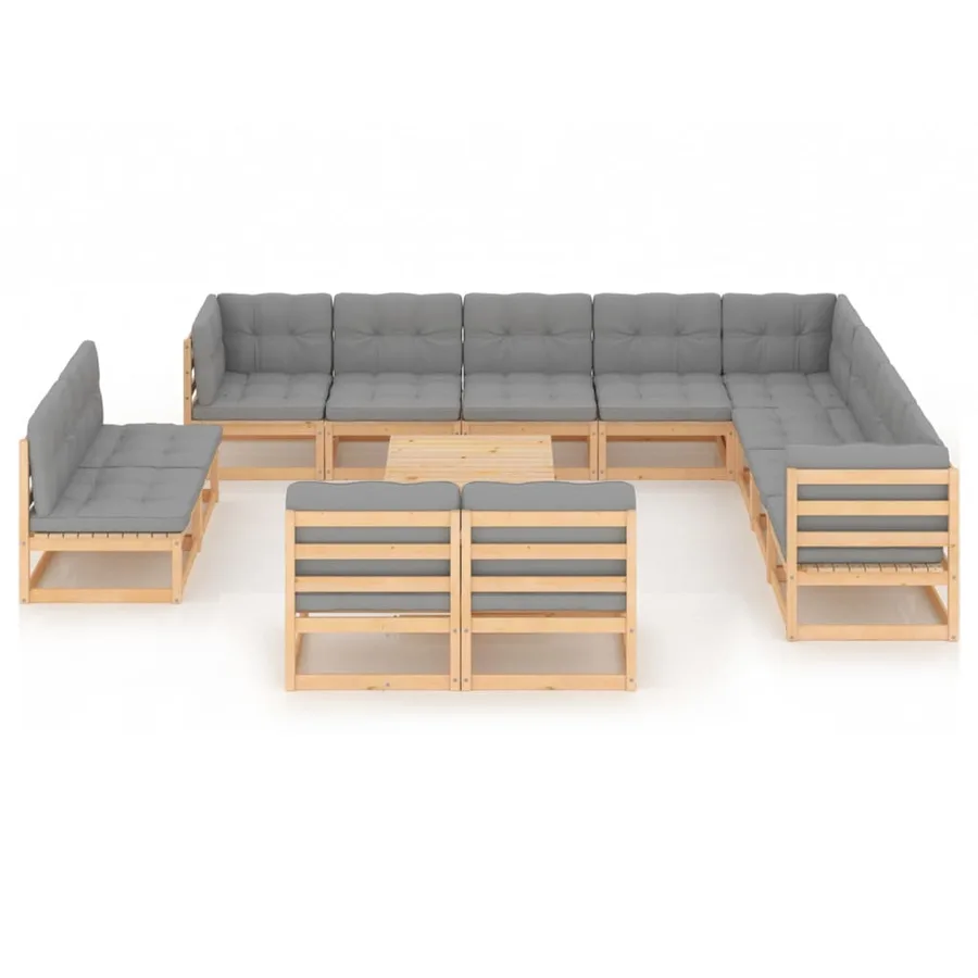 Salon de jardin 13 pcs avec coussins Bois de pin massif - 2