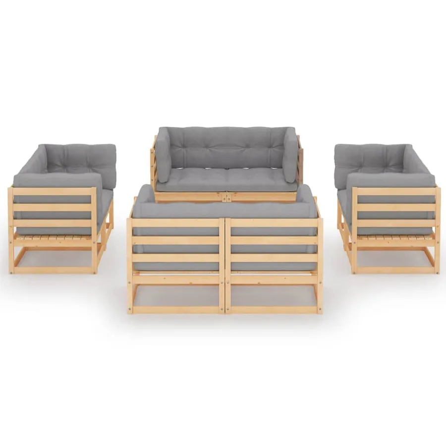 Salon de jardin 8 pcs avec coussins Bois de pin massif - 2