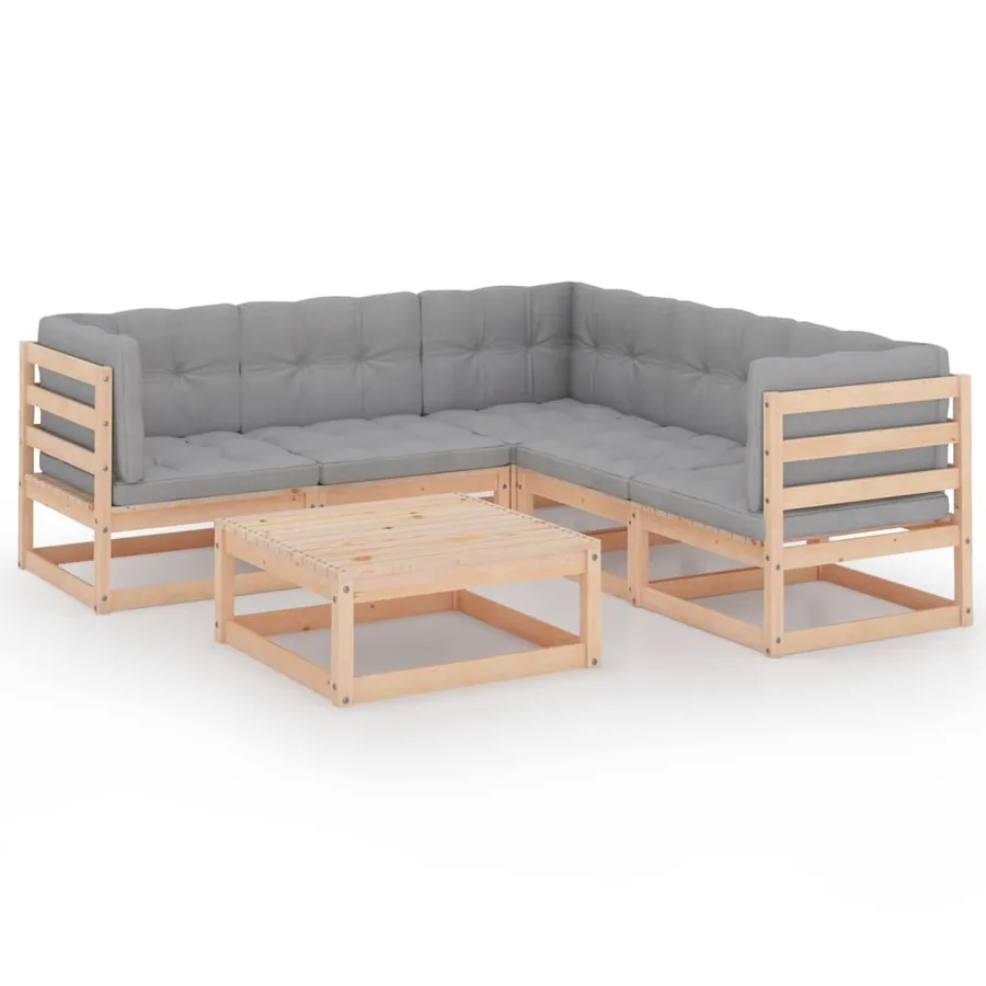 Salon de jardin 6 pcs avec coussins Bois de pin massif - 2