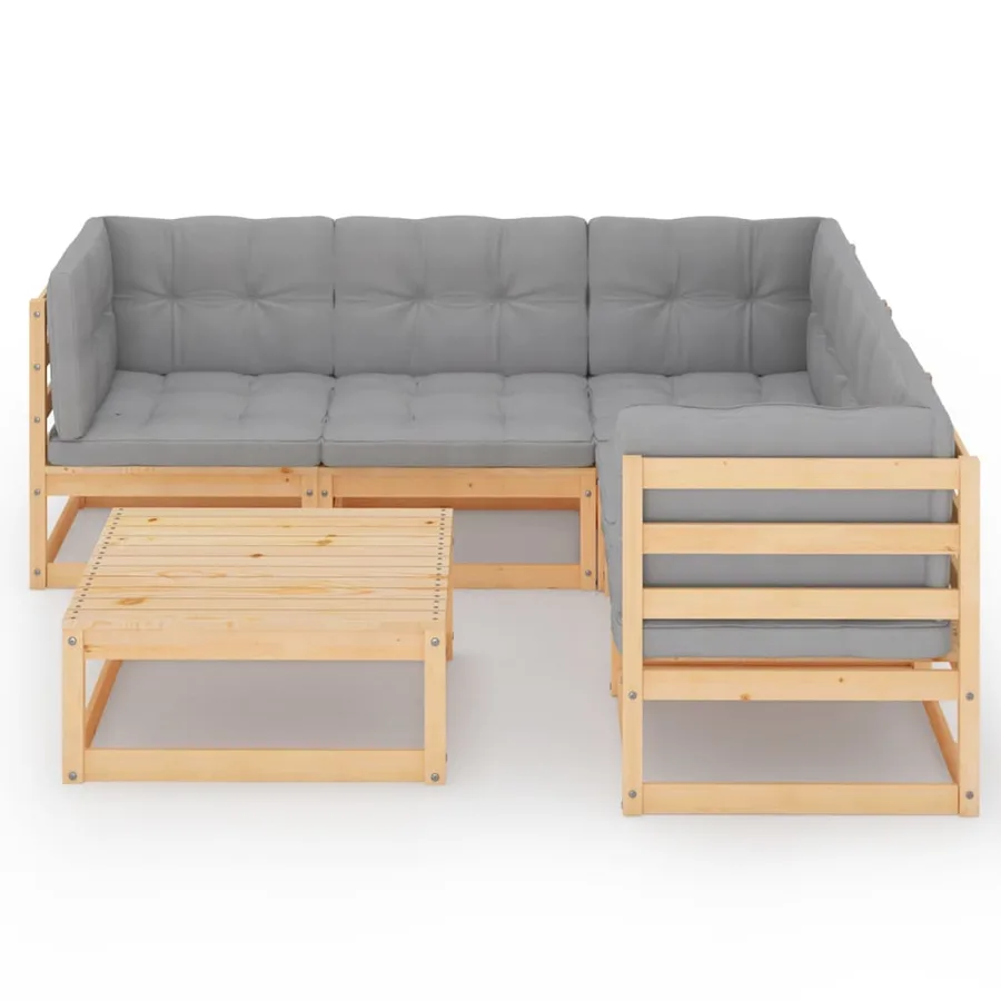 Salon de jardin 6 pcs avec coussins Bois de pin massif - 3