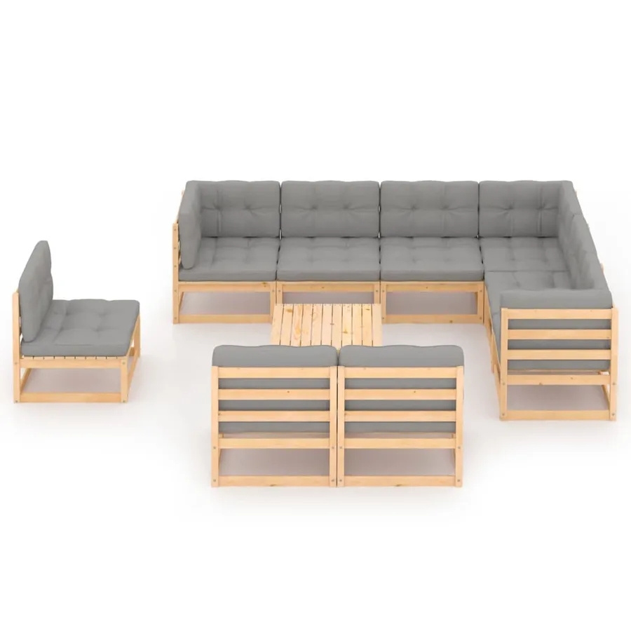 Salon de jardin 10 pcs avec coussins Bois de pin massif - 2
