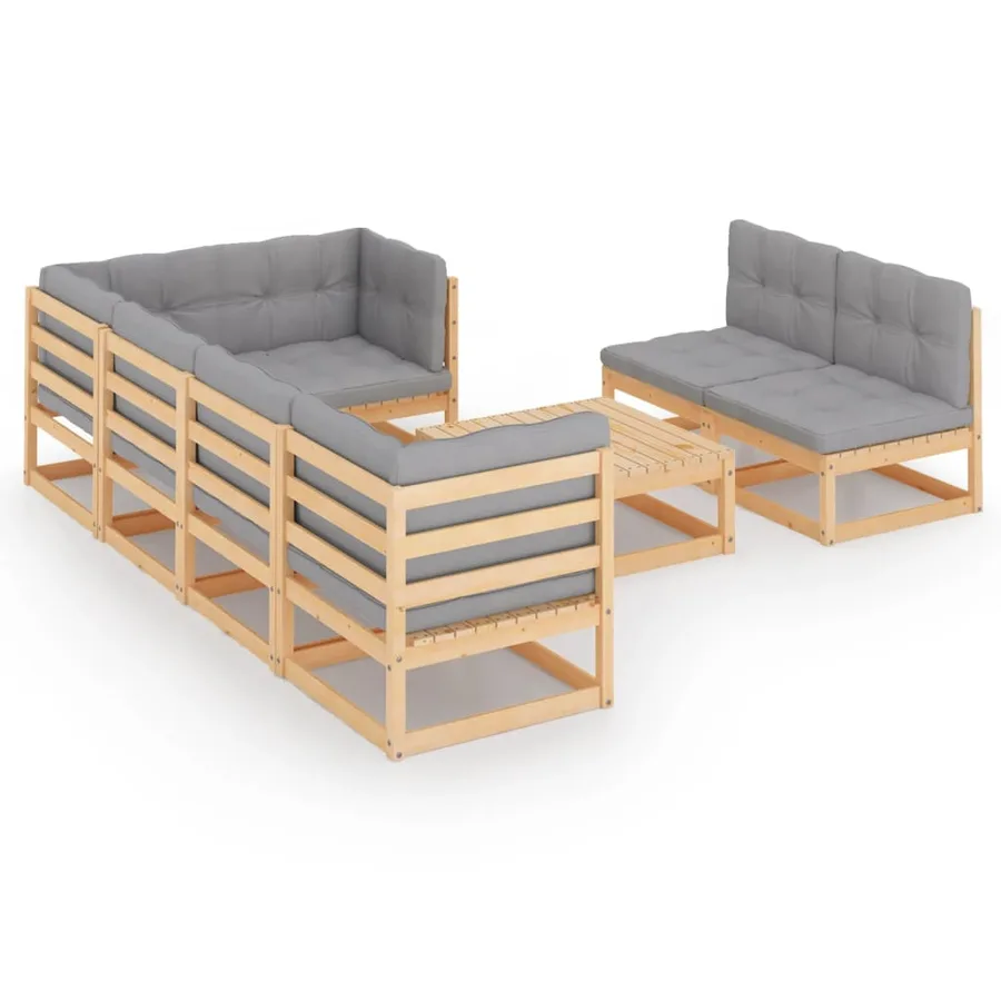 Salon de jardin 8 pcs avec coussins Bois de pin massif - 2