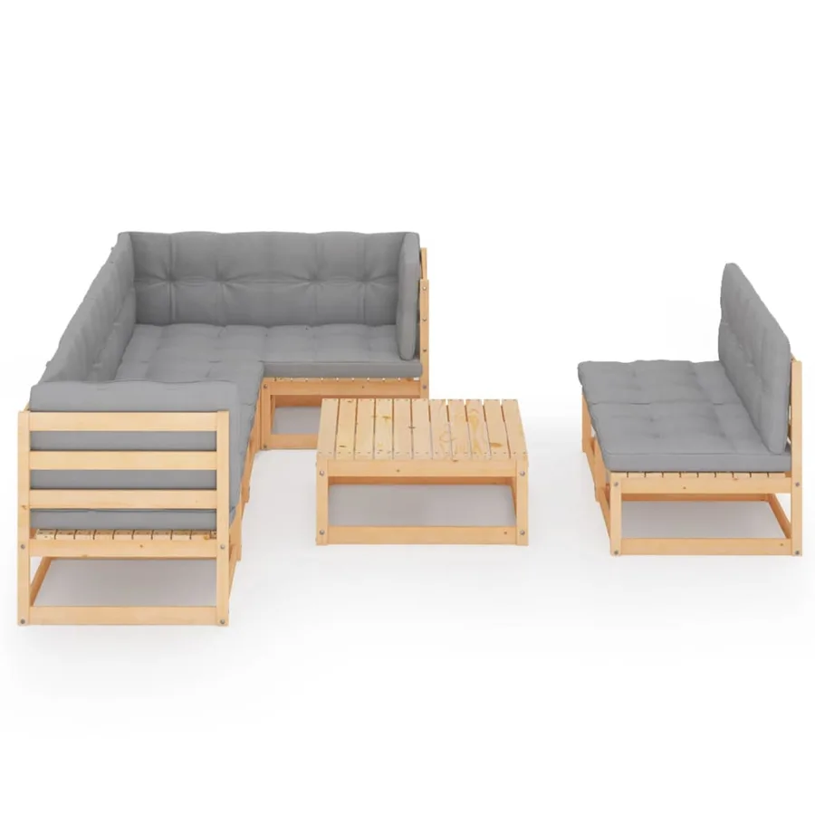 Salon de jardin 8 pcs avec coussins Bois de pin massif - 3