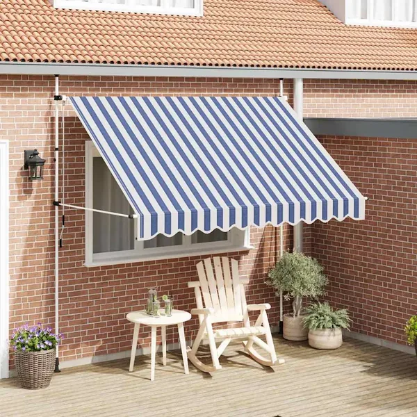 Auvent rétractable manuel 300 cm Rayures bleues et blanches