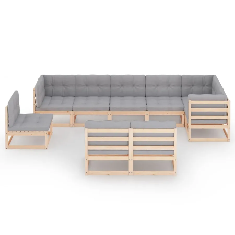 Salon de jardin 9 pcs avec coussins Bois de pin massif - 2
