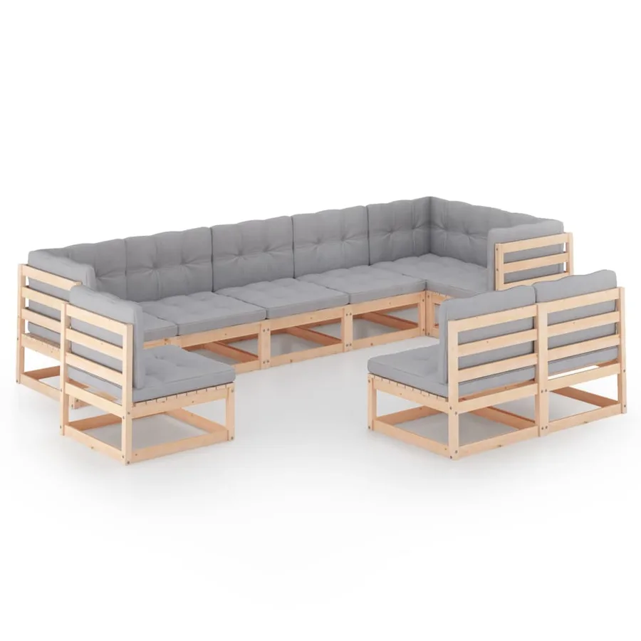 Salon de jardin 9 pcs avec coussins Bois de pin massif - 3