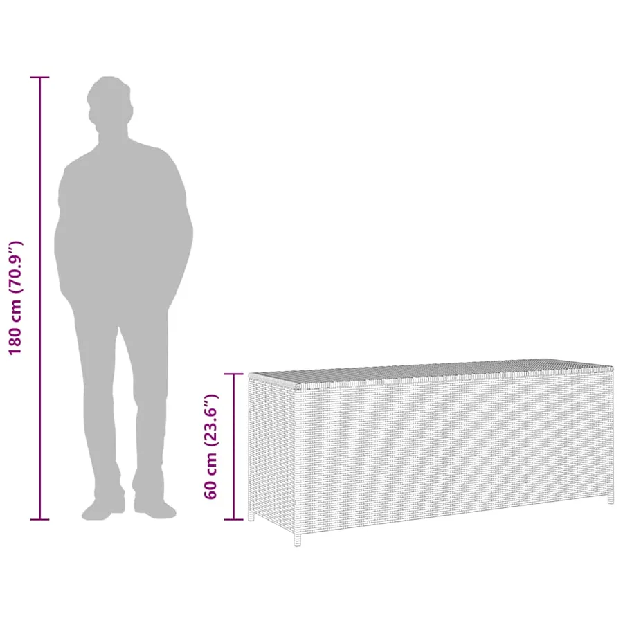 Boîte de rangement de jardin gris 150x50x60 cm résine tressée - 10