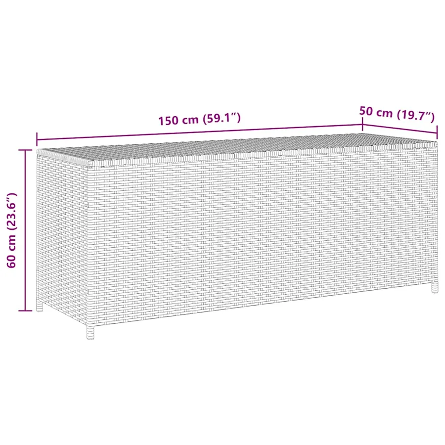 Boîte de rangement de jardin gris 150x50x60 cm résine tressée - 9